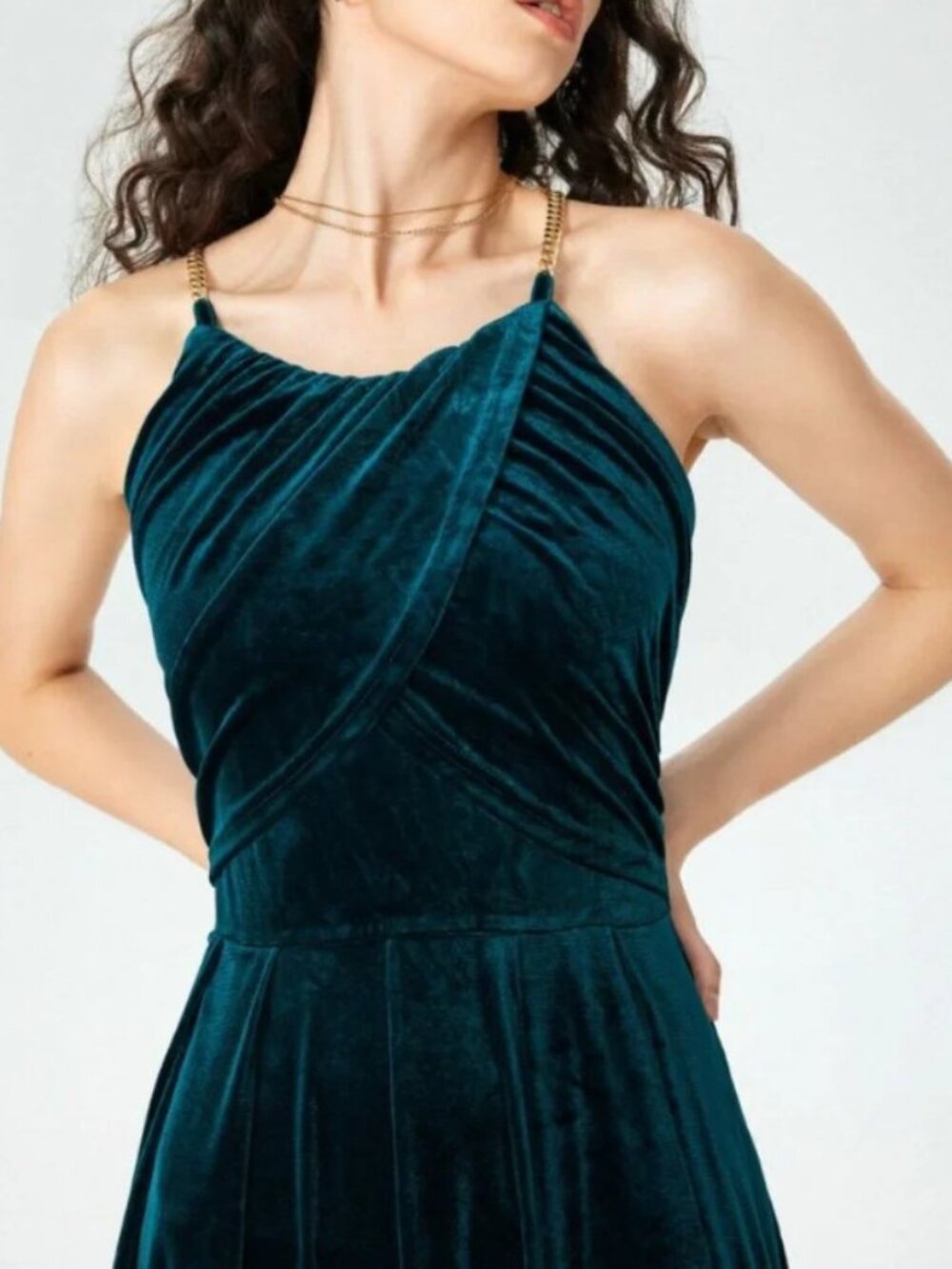 Solid Velvet Scoop Neckline Sleeveless Ruched Jumpsuit - Size L